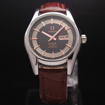 OMEGA DE VILLE HOUR VISION ANNUAL CALENDAR Steel on Brown Leather Strap OM77105