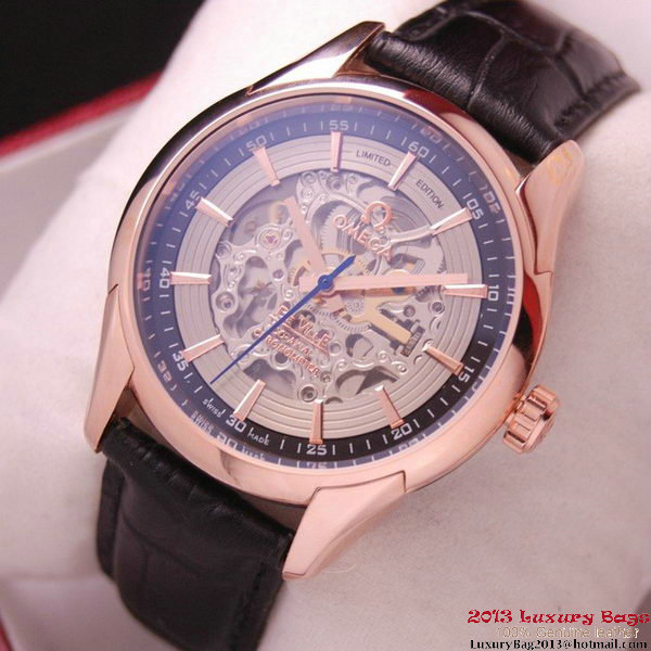 OMEGA DE VILLE Tourbillon Watches Red Gold on Black Leather Strap Om7016