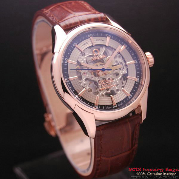 OMEGA DE VILLE Tourbillon Watches Red Gold on Brown Leather Strap Om7015