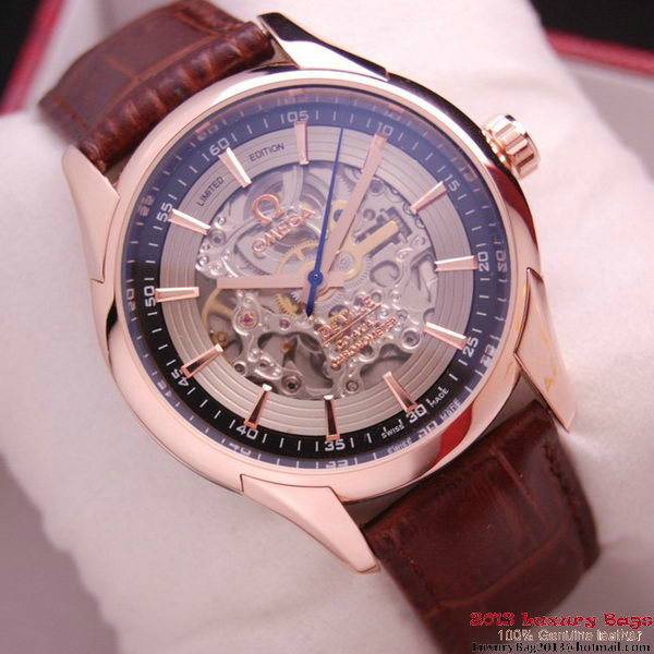 OMEGA DE VILLE Tourbillon Watches Red Gold on Brown Leather Strap Om7015