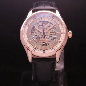 OMEGA DE VILLE Tourbillon Watches Red Gold on Black Leather Strap Om7014