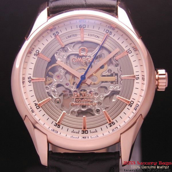 OMEGA DE VILLE Tourbillon Watches Red Gold on Black Leather Strap Om7014