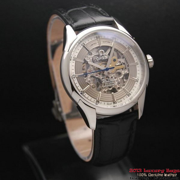 OMEGA DE VILLE Tourbillon Watches Steel on Black Leather Strap Om7004