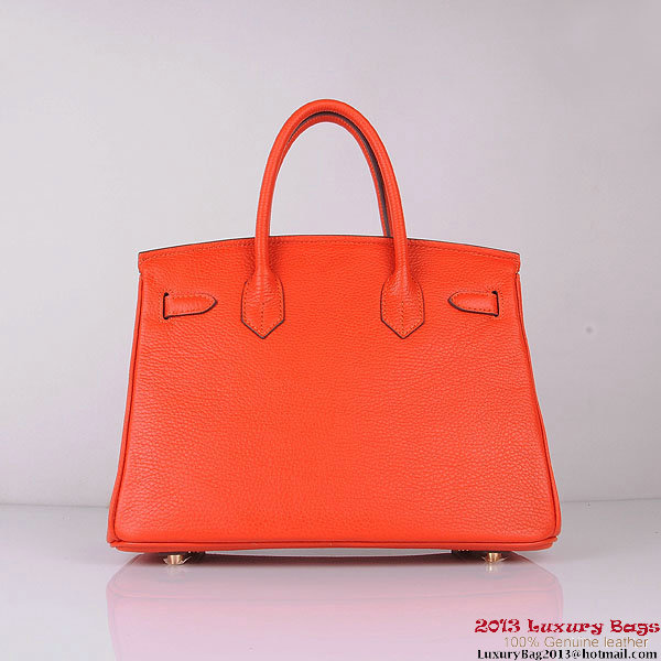 Hermes Birkin 30CM Tote Bags Orange Clemence Leather Gold