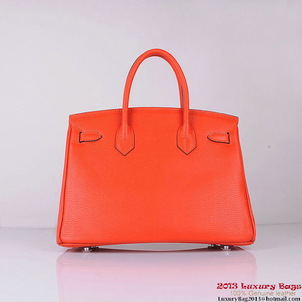 Hermes Birkin 30CM Tote Bags Orange Clemence Leather Silver