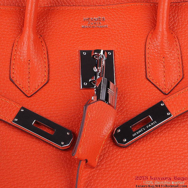 Hermes Birkin 30CM Tote Bags Orange Clemence Leather Silver