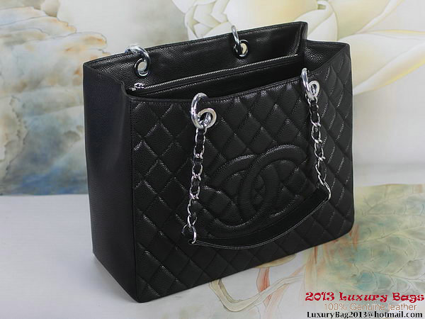 Chanel A50995 Black Original Cannage Leather Shoulder Bag Silver