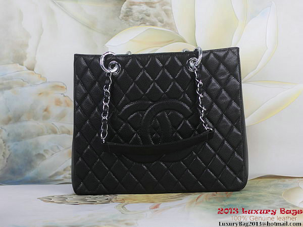 Chanel A50995 Black Original Cannage Leather Shoulder Bag Silver