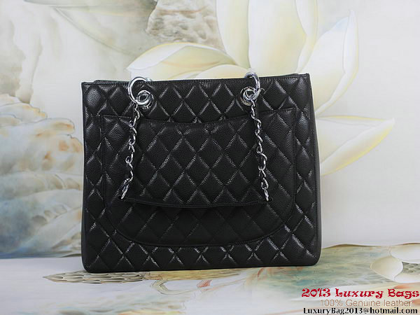 Chanel A50995 Black Original Cannage Leather Shoulder Bag Silver