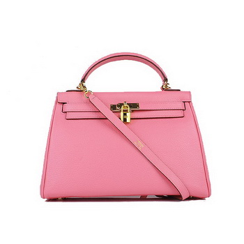 Hermes Kelly 32cm Shoulder Bags Pink Clemence Leather Gold