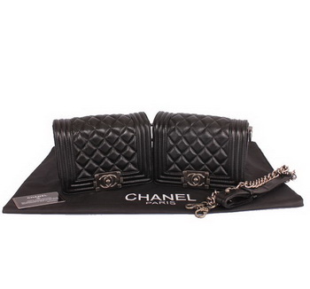 Twin Boy Chanel Flap Shoulder Bag Sheepskin Leather A67078 Black