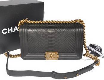 Boy Chanel Flap Shoulder Bag Python Leather A66095 Black