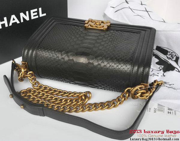 Boy Chanel Flap Shoulder Bag Python Leather A66095 Black