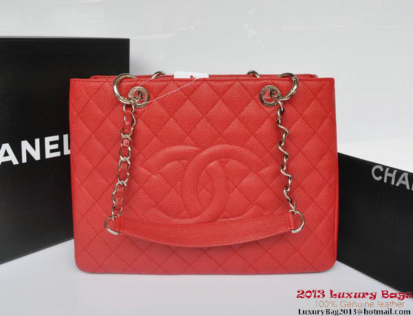 Chanel Classic Coco Bag GST Caviar Leather A36092 Red Silver