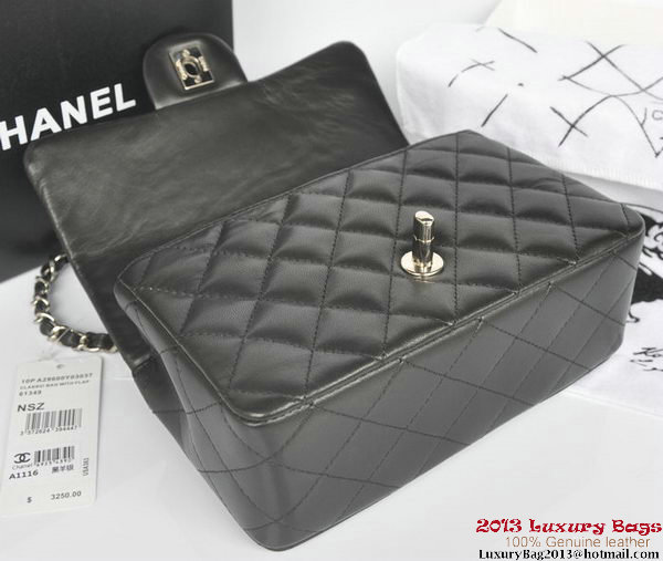 Chanel Classic Flap Bags Black Original Sheepskin Leather A1116 Silver