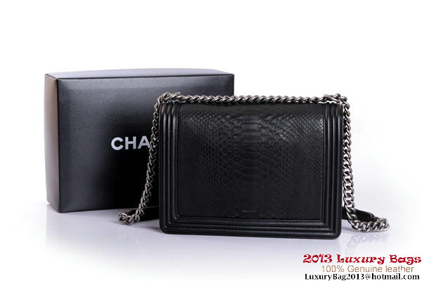 Boy Chanel Flap Shoulder Bag Genuine Snake Leather A37005 Black