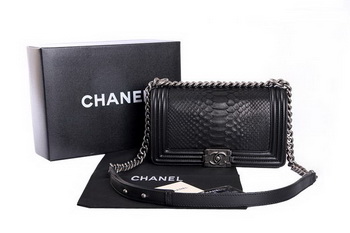 Boy Chanel Flap Shoulder Bag Genuine Python Leather A37003 Black