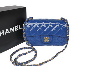 Chanel Classic Flap Bags Blue Original Patent Leather A1116 Gold