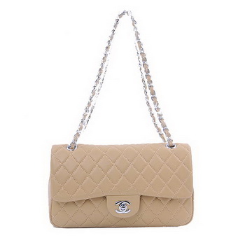 Chanel 2.55 Series Classic Flap Bag 1112 Apricot Sheepskin Silver