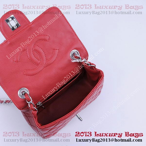 Chanel mini Classic Flap Bag Red Sheekskin 1115 Silver