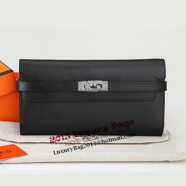 Hermes Kelly Original Saffiano Leather Bi-Fold Wallet A708 Black