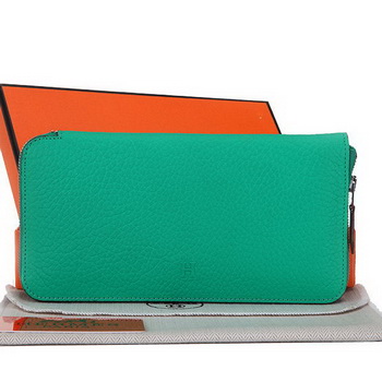 Hermes Zipper Wallet Original Leather A309 Green