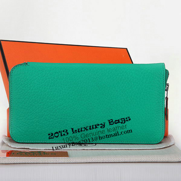 Hermes Zipper Wallet Original Leather A309 Green