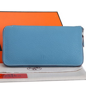 Hermes Zipper Wallet Original Leather A309 Light Blue