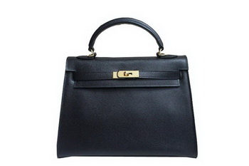 Hermes Kelly 32cm Shoulder Bag Black Saffiano Leather K32 Gold