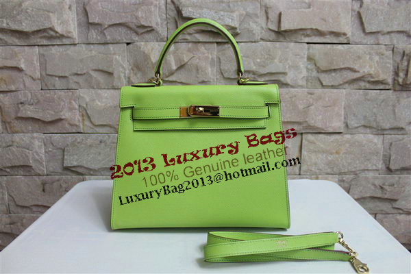 Hermes Kelly 32cm Shoulder Bag Green Saffiano Leather K32 Gold