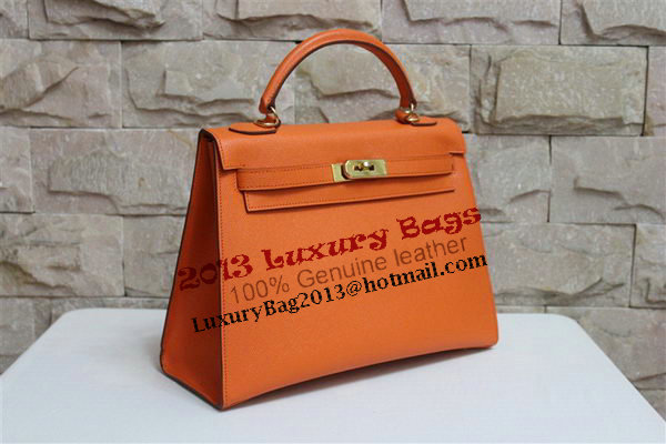 Hermes Kelly 32cm Shoulder Bag Orange Saffiano Leather K32 Gold