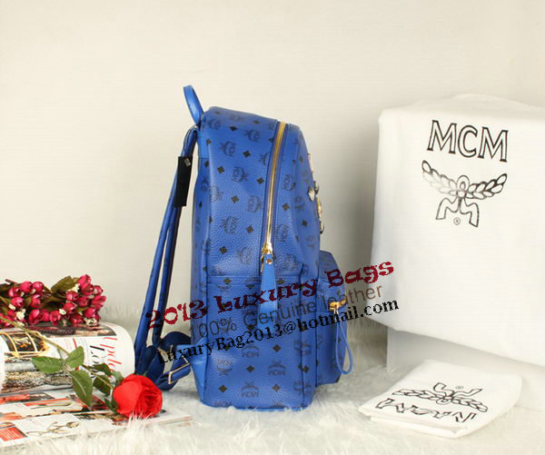 MCM Stark Backpack Jumbo in Calf Leather 8006 Blue