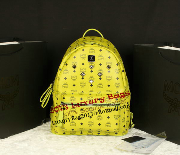 MCM Stark Backpack Jumbo in Calf Leather 8006 Lemon