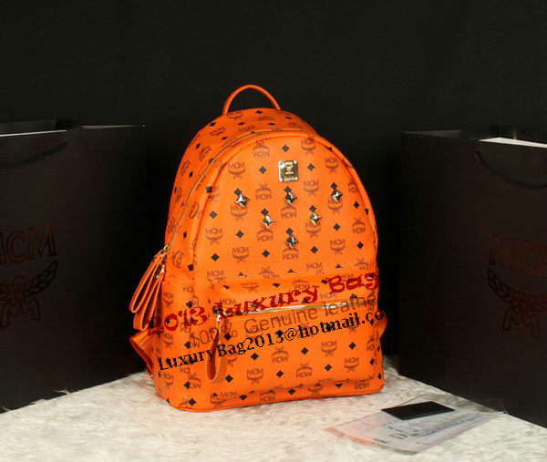 MCM Stark Backpack Jumbo in Calf Leather 8006 Orange