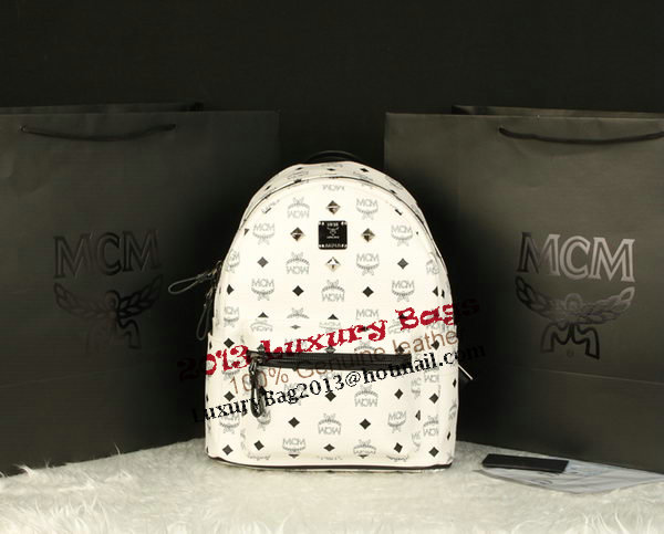 MCM Stark Backpack Large in Calf Leather 8004 White