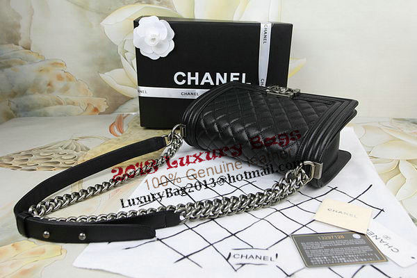 Chanel Boy Flap Shoulder Bag in Black Original Deerskin Leather A67025 Silver