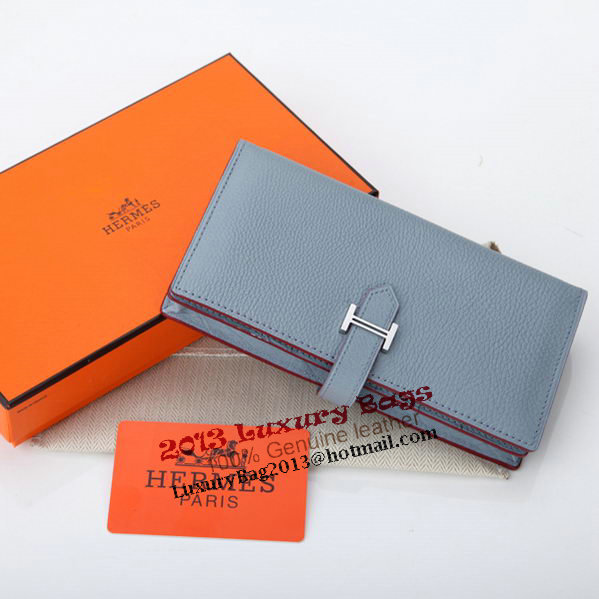 Hermes Bearn Japonaise Bi-Fold Wallet Grainy Leather A208 SkyBlue