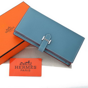 Hermes Bearn Japonaise Bi-Fold Wallet Original Leather A208 SkyBlue