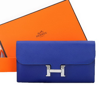 Hermes Constance Long Wallets Original Calfskin Leather A909 Blue