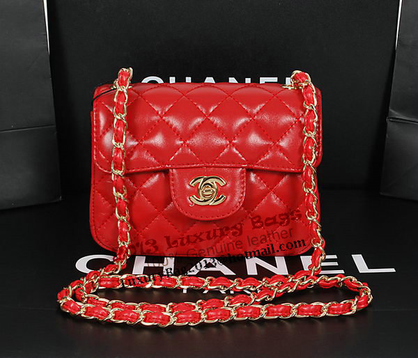 Chanel 1115 Classic mini Flap Bag in Red Sheepskin Leather