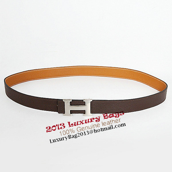 Hermes Dark Brown Bovine Jugular Veins Belt HR1008B Silver