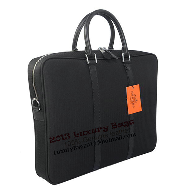 Hermes Mens Briefcase Canvas & Leather H1656 Black