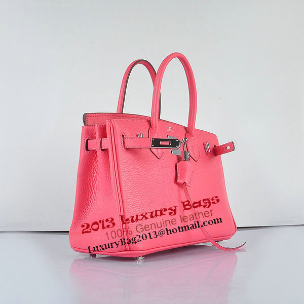 Hermes Birkin 30CM Tote Bags Pink Clemence Leather Silver