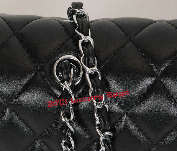 Chanel Classic Flap Bag 1113 Black Sheepskin Leather Silver