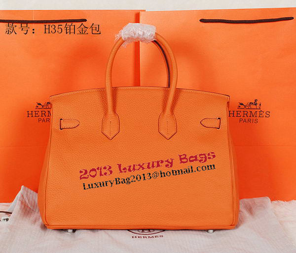 Hermes Birkin 35CM Tote Bag Orange Original Grainy Leather H35 Silver