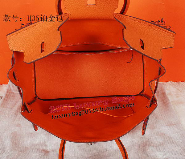 Hermes Birkin 35CM Tote Bag Orange Original Grainy Leather H35 Silver