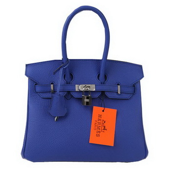 Hermes Birkin 25CM Tote Bags Blue Original Leather Silver