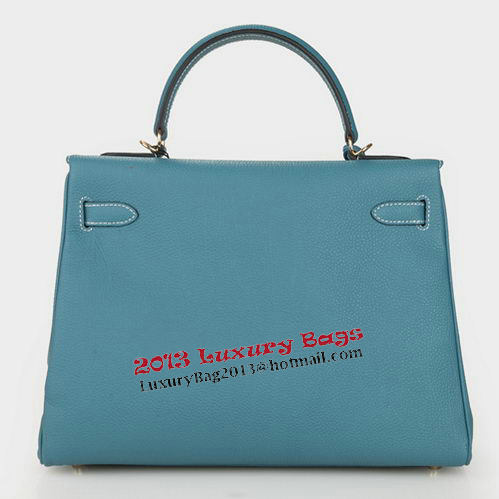 Hermes Kelly 32cm Shoulder Bag Light Blue Original Leather K32 Gold