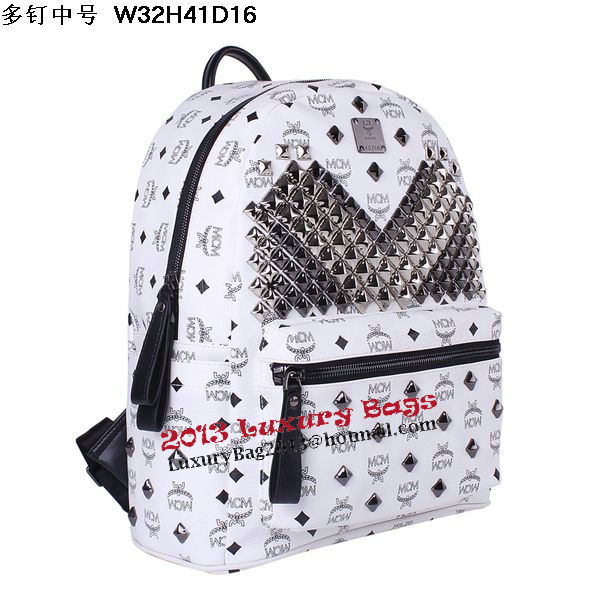 MCM Medium Stark Front Studs Backpack MC4238 White