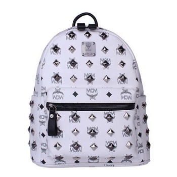 MCM Stark Studded Small Backpack MC2089S White